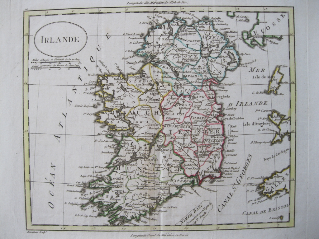 Mapa de Irlanda, 1790. Blondeau